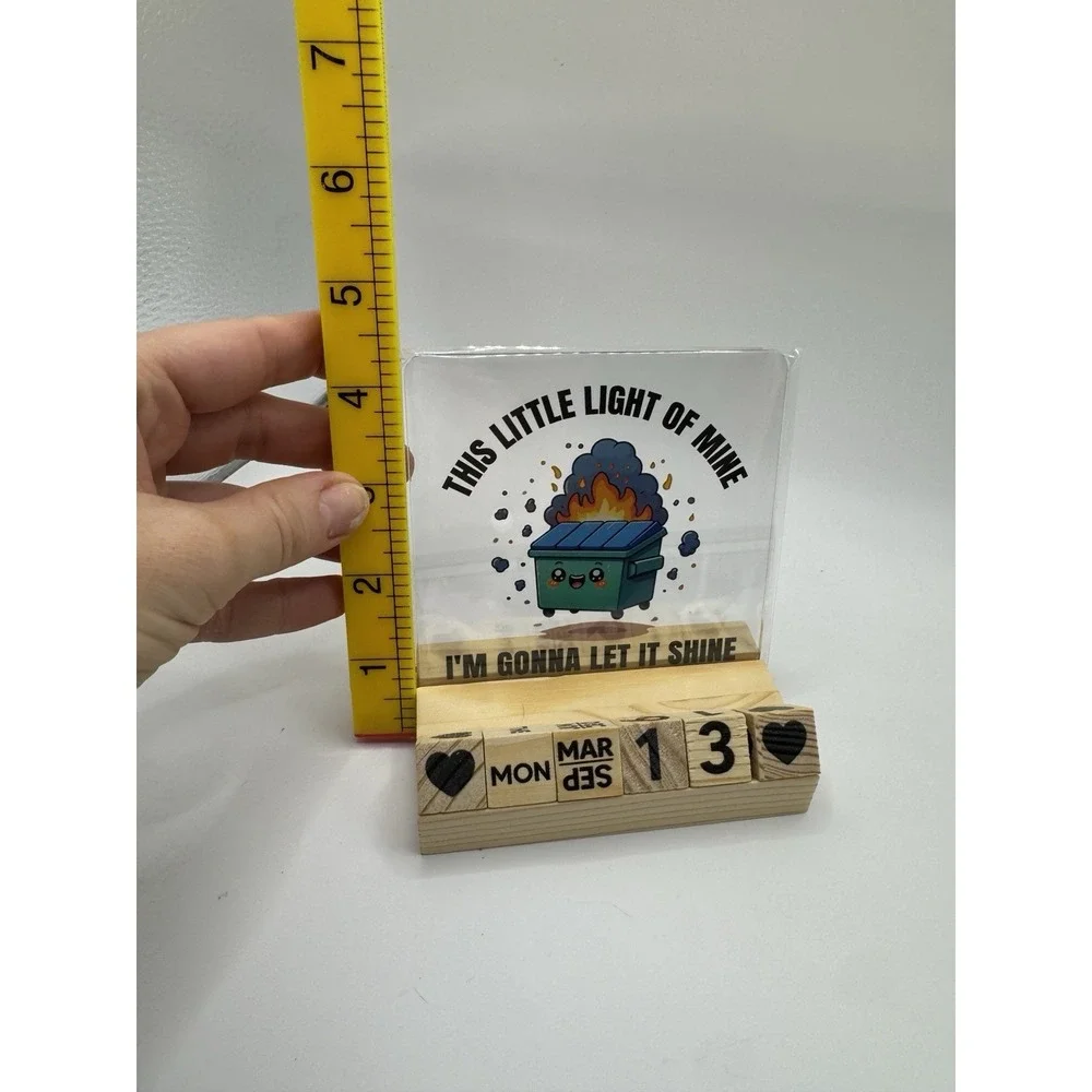 Dumpster Fire Desk Calendar Wood Block Perpetual Acrylic Funny Coworker Gift‎